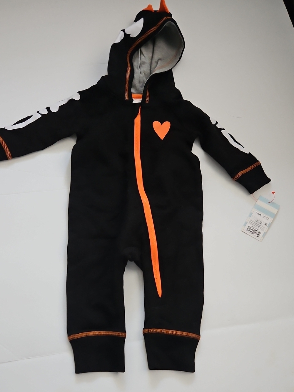 Cat & Jack Black Halloween Hooded One-Piece with Orange Zipper and Heart